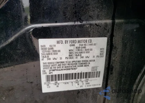 2019 Ford Edge Sel из США, поврежденный, VIN 2FMPK4J91KBB79367